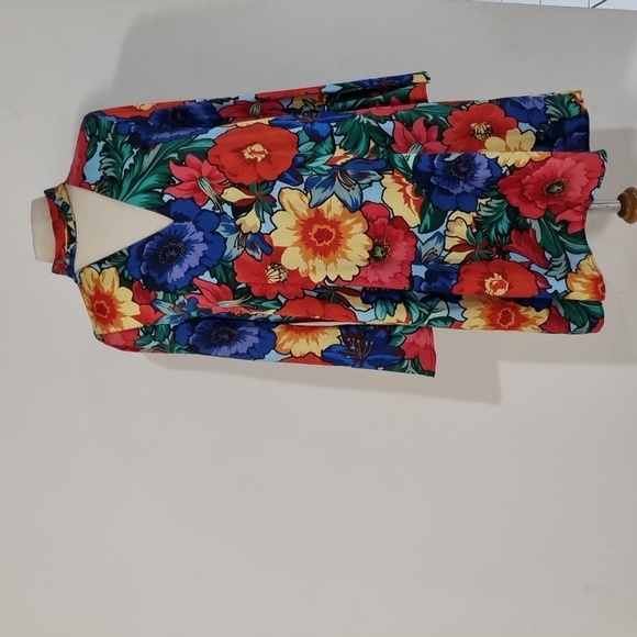 Zara Dresses & Skirts - Zara, high neck, 80's colourful floral long flared sleeve shift dress, size L